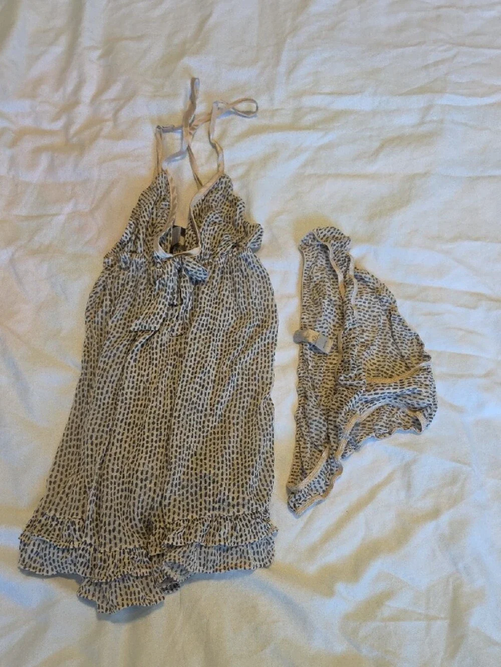 Victoria's Secret Vintage Champagne and Navy Babydoll & Bikini Set